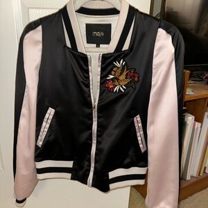 Maje embroidered satin bomber jacket sz 40